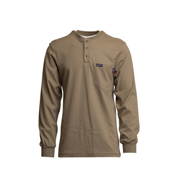 LAPCO 7 oz FR Henley Long Sleeve Shirt in Khaki